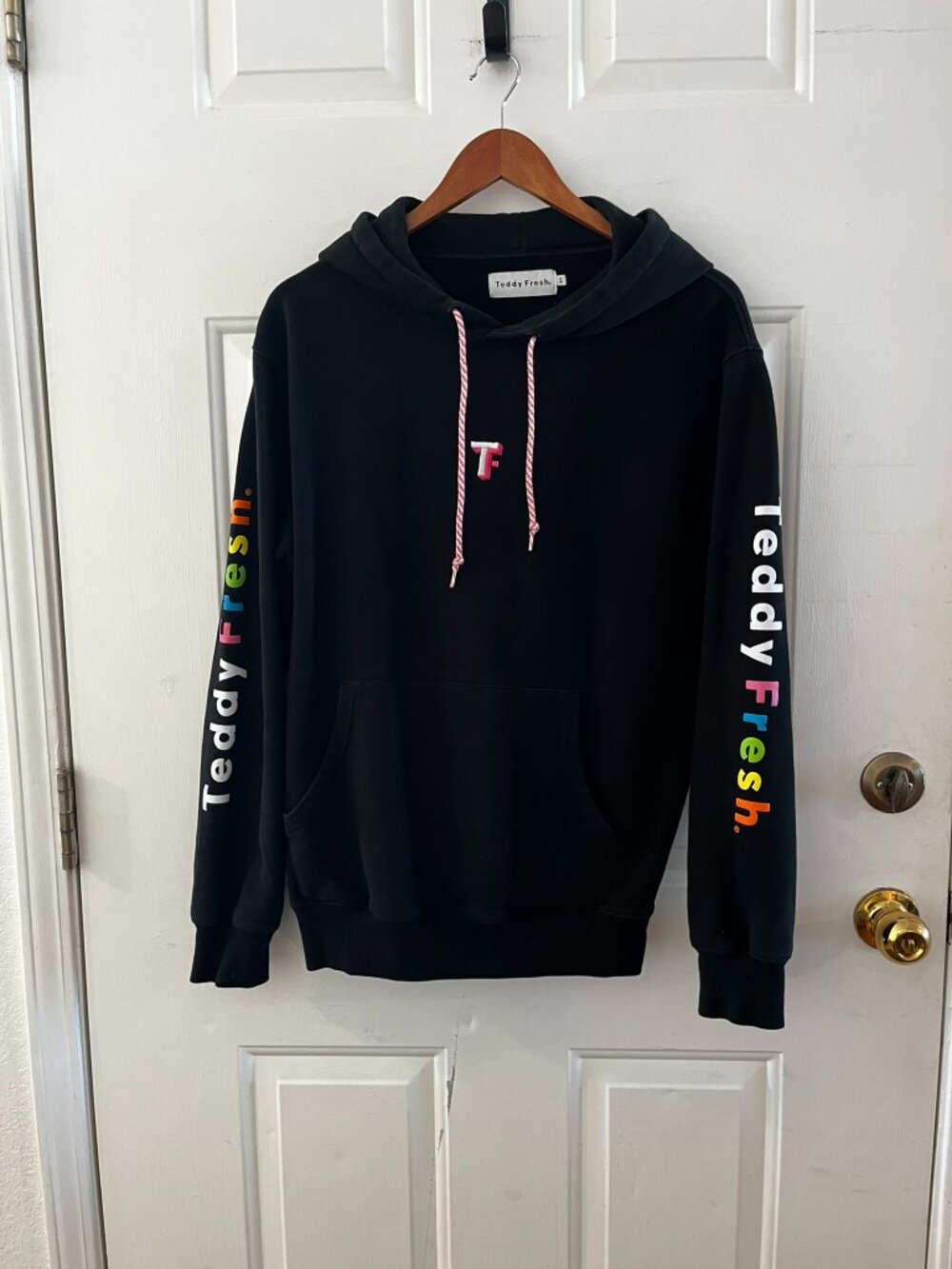 Teddy Fresh Black Unisex Pride Rainbow Spell-out On Sleeves Hoodie Sz sm